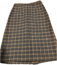 L.L. Bean Skirt Blue Plaid 100% Pure Wool Lined 32" Waist England Size 18