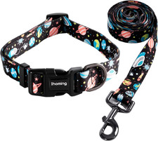 Dog Collar and Leash Set for Daily Outdoor Walking Running Training, Space Desig