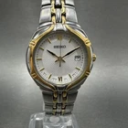 Seiko Watch Women 26mm Silver Dial Two Tone Date Round 7n82-0at0 New Battery