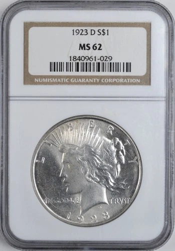 1923 D PEACE DOLLAR S$1 NGC MS 62