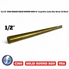 (1) 1/2" C360 BRASS SOLID ROUND ROD 12" long New Lathe Bar Stock 1/2 Hard