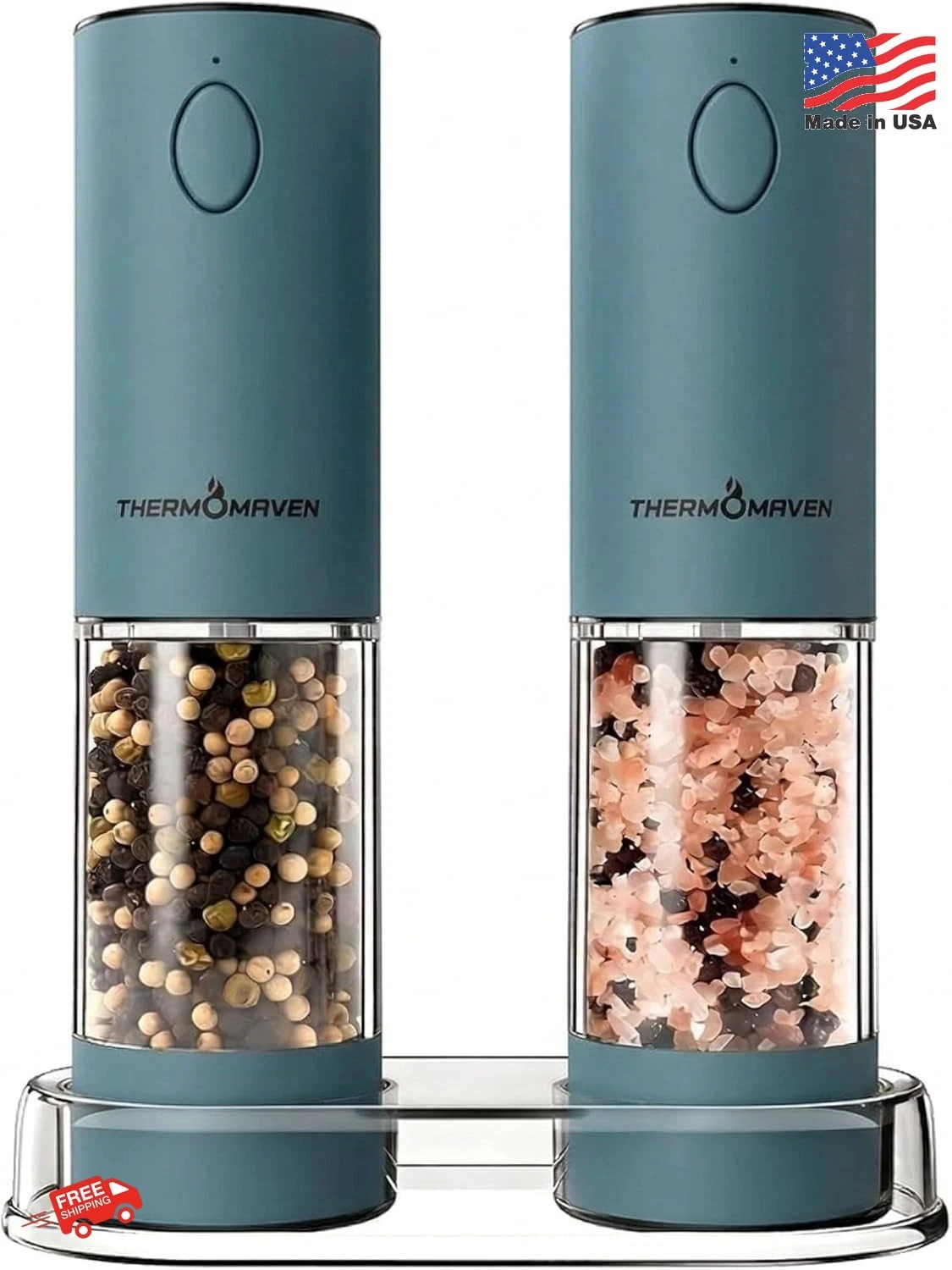 ThermoMaven Electric Salt and Pepper Grinder Set - 110ml Rechargeable Auto