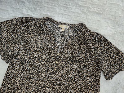 Michael Kors Short Sleeve Cheetah Print Blouse Womens Large