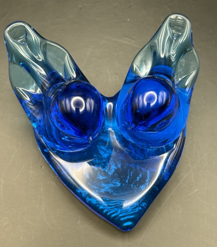 Vintage Art Glass Bluebird of Happiness Leo Ward 1990's Blue Glass Heart - Picture 5 of 9