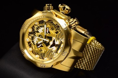Invicta Men Venom LION HEART Golden Predator Chrono Gold Tone Mesh