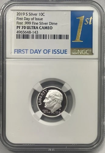 2019 S Roosevelt Dime .999 Silver NGC PF70 Ultra Cameo First Day of Issue