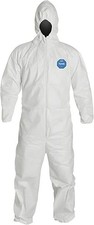 Tyvek 400 Protective Coverall Suit Dupont White Respirator-Fit Hood Elastic Cuff