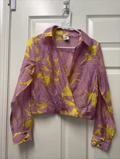 Cabi Drift Top Blouse Women’s Wrap Style Tropical Orchid Summer Sheer Sz XS EUC