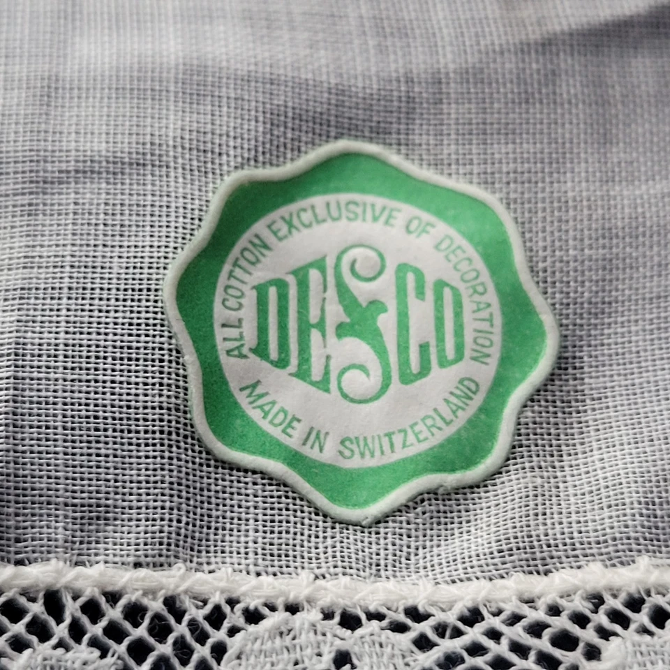 Pañuelo vintage de algodón blanco Desco Suiza bordado encaje 10,5 Foto 3 de 4