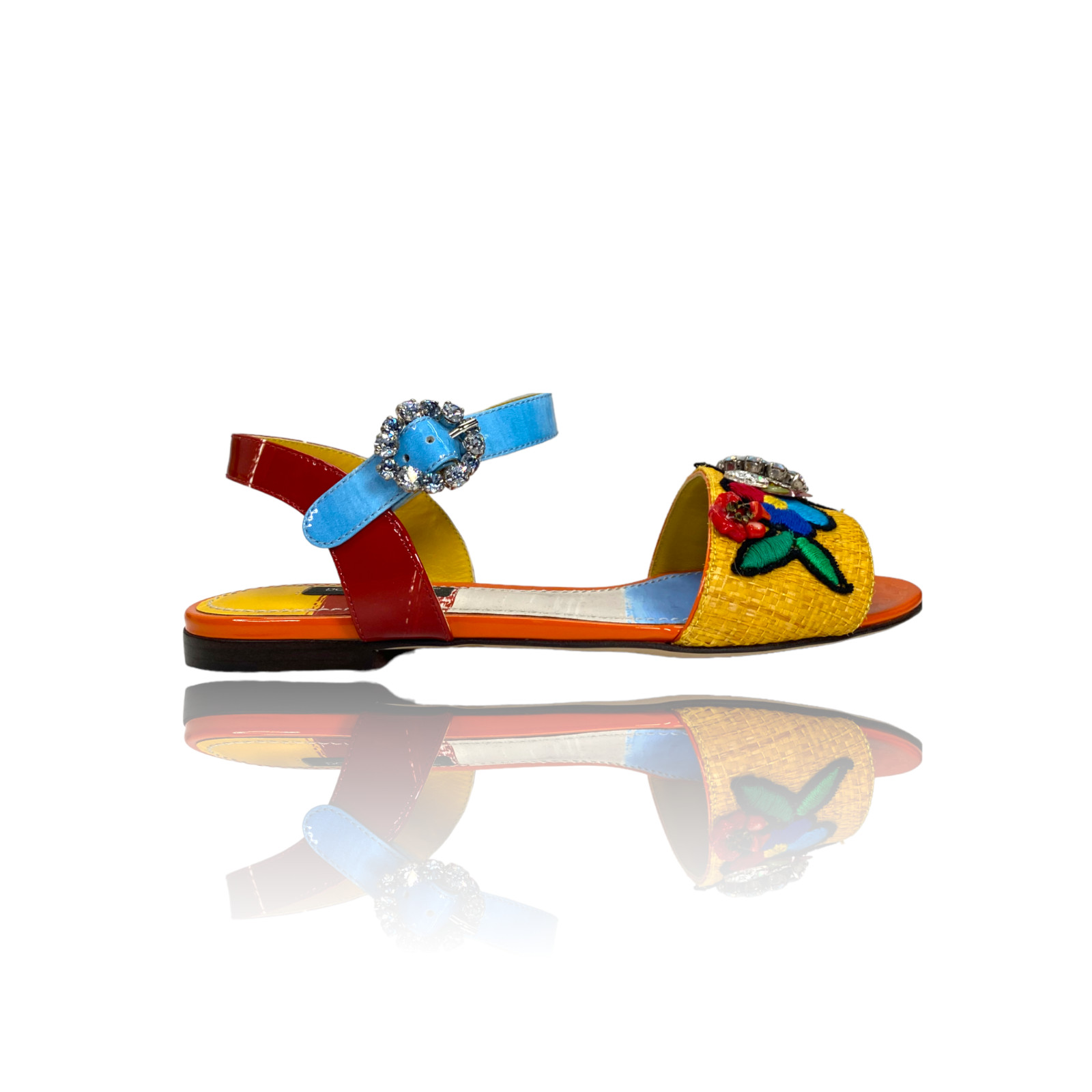 Dolce & Gabbana CQ0206 Mujer Multicolor Joya Cuero Sandalias Planas EE. UU. 5 UE 35