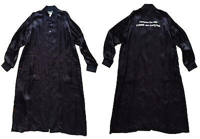 COMME Des GARCONS Long Satin Staff Coat Black CDG Logo 1986 COMME Des GARCONS Long Satin Staff Coat Black CDG Logo 1986