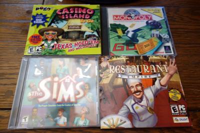 4 (PC) Games: Sims, Restaurant Empire, Monopoly, Casino Island to Go VG