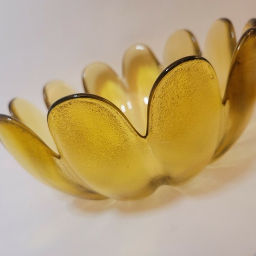 Vintage Indiana Glas Bernstein Salat Servier Schüssel 12 Blütenblätter Lotusblume 11" - Bild 5 von 12