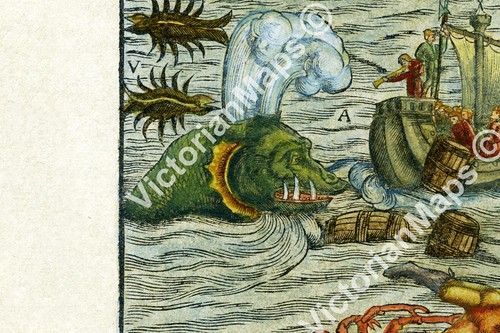 Sea & Land Monsters beasts serpents fish chart map Munster 1544 art print poster - Picture 3 of 14