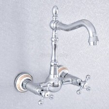 Chrome Brass Bathroom Kitchen Sink Faucet Dual Cross Handles Wall Mounted wsf767