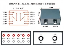Stereo 4-IN-2-OUT RCA Audio Signal Splitter / Switcher Selector Passive Preamp