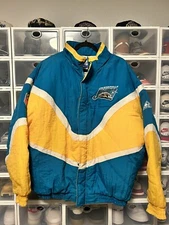 Vintage 90s NFL JACKSONVILLE JAGUARS APEX ONE PUFFER JACKET LARGE Teal Gold 1995