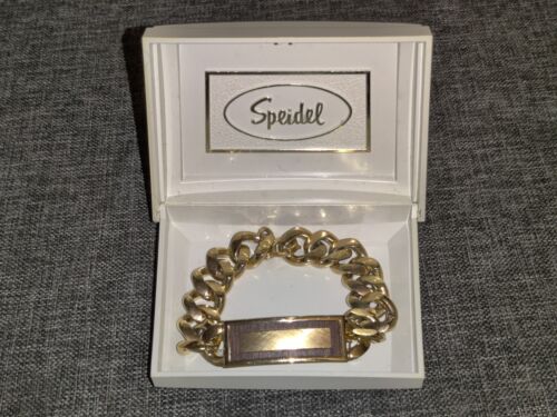 Speidel Mens ID Name Bracelet Engravable Blank Goldtone 8.5" Heavy Link Band  - Picture 1 of 7