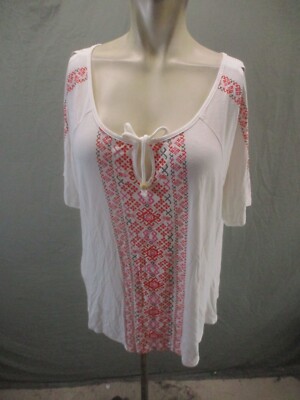 NWT S.Oliver Size 12-14 Womens Short Sleeve Tie Embroidered Print Blouse 989