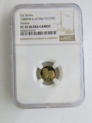 1989 1/25 oz Gold Crown Isle of Man Persian Cat NGC PF70 Ultra Cameo Elizabeth 2