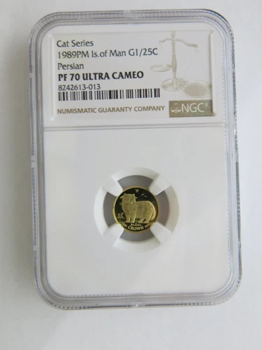 1989 1/25 oz Gold Crown Isle of Man Persian Cat NGC PF70 Ultra Cameo Elizabeth 2