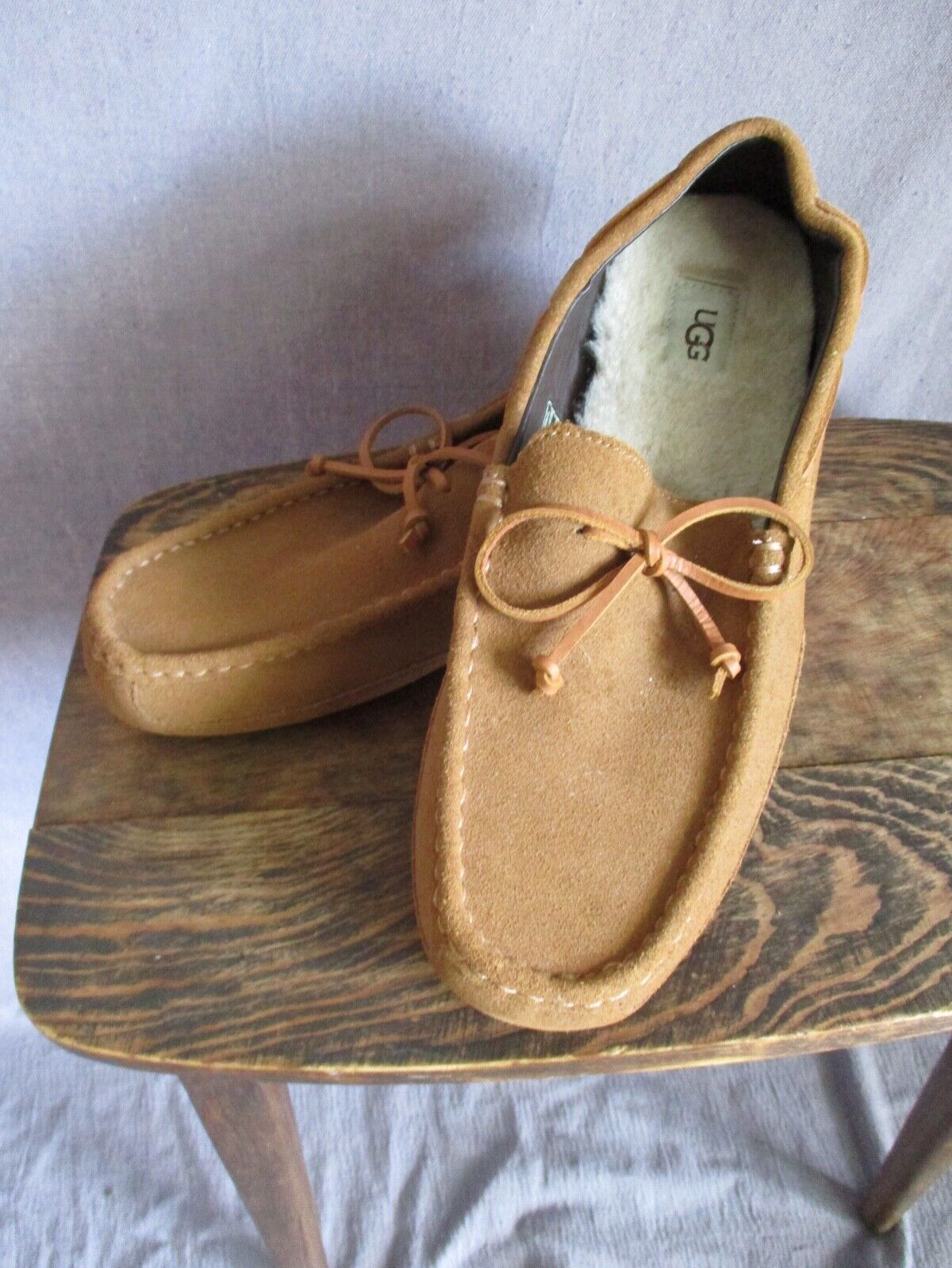 Ugg authentic tan Chestnut brown suede wool insole loafer slippe