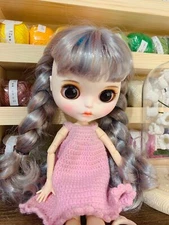 12" Blythe doll Nude Mix grey hair two braids Joint body Hand Painted dudu lips