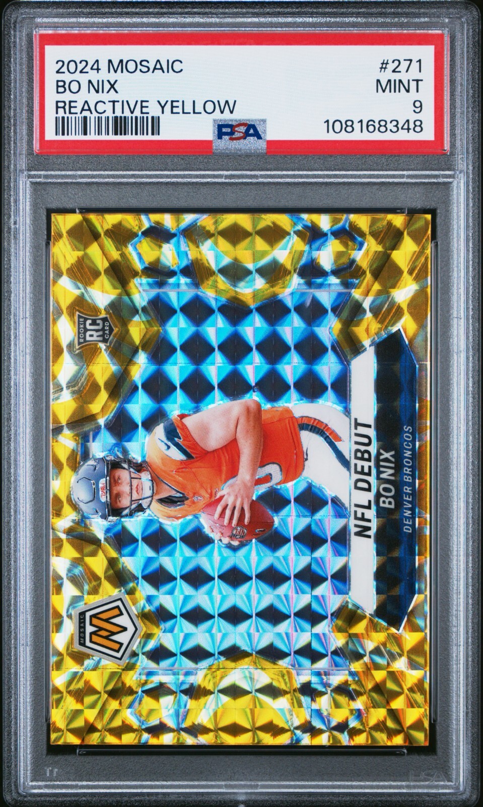 PSA 9! 2024 Panini Mosaic NFL Debut Bo Nix Reactive Yellow Mosaic Prizm (RC)