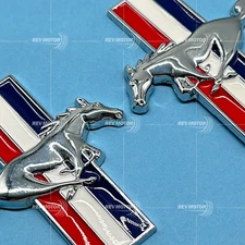2PCS Gloss Silver Flag Style Running Horse Emblem Side Fender Badge For