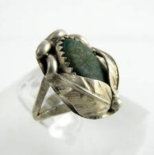 Southwestern Unmarked Sterling Silver Green Turquoise Ring Size 5 4.1g AS IS