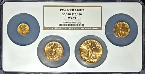 1986 Gold American Eagle 4 Coin Mint State Set NGC MS69 - 1.85 oz Total - STOCK