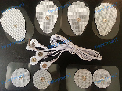 ELECTRODE LEAD CABLE (3.5mm)+ 4 LG, 4 SM REPLACEMENT MASSAGE THERAPY PADS TENS