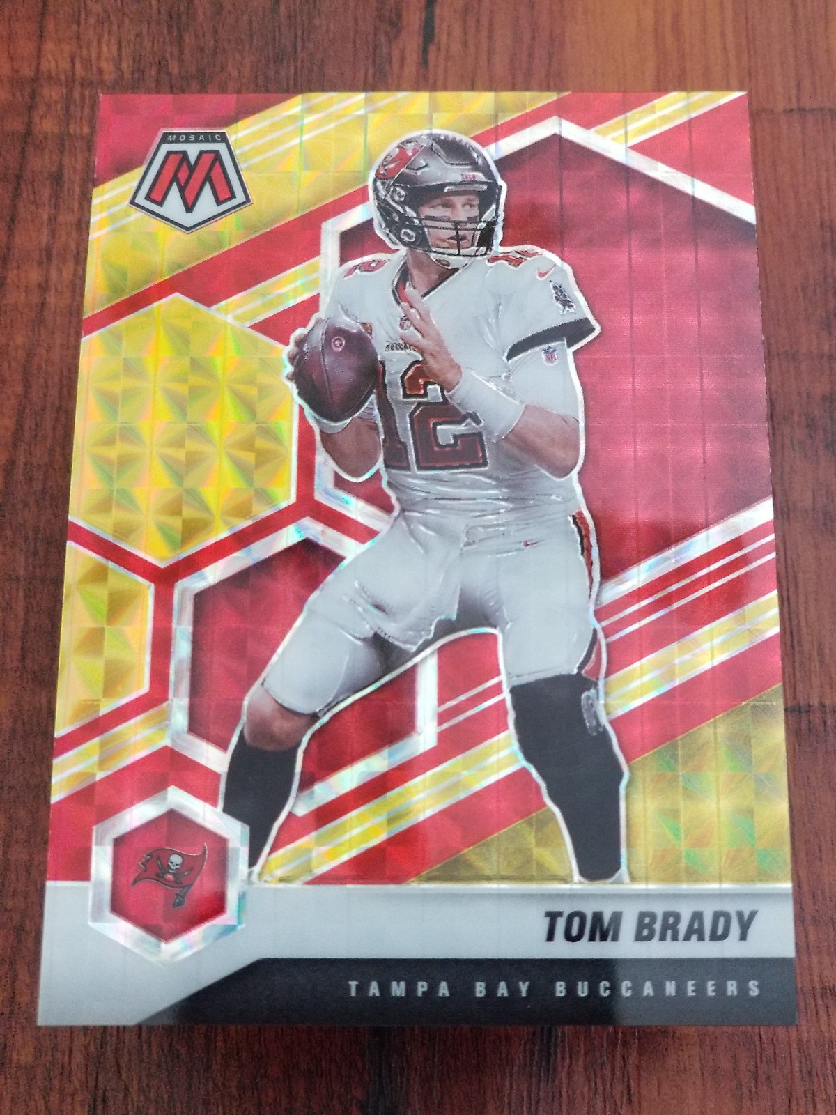 Tom Brady 2021 Panini Mosaic #186 Fusion Red & Yellow Prizm Card - #51/80