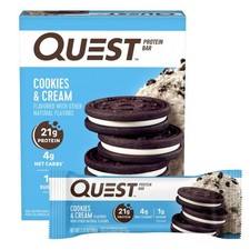Quest Nutrition Cookies  Cream Protein Bars, 21g Protein, 4g Net Carbs, 1g...