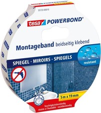 tesa Powerbond Mirror - Double-Sided Mounting Tape for Mirrors - Humidity-Resis