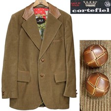 70s Vintage Cortefiel Spain Corduroy Sport Coat Jacket Leather Buttons + Trim 38