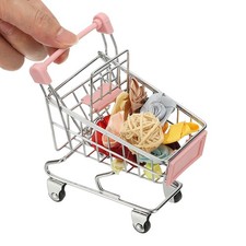 Mini Shopping Cart, Tiny Shopping Cart Supermarket Handcart, Pink Silver