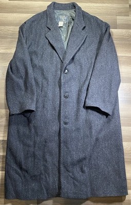Eddie Bauer Overcoat Gray Herringbone Single Breasted Mid Weight Sz XL Has Flaws