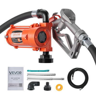 12V Fuel Transfer Pump 15 GPM, Cast Iron Diesel/Gas Pump Kit w/ Nozzle & Hose