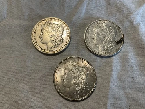 Lot Of 3 Silver Coins Morgan Dollars 1890o, 1891p, 1921     L3