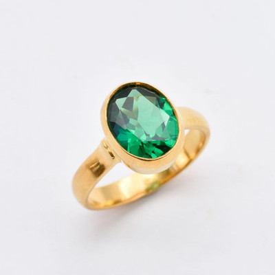 3ct Lab Created Emerald Wedding Oval Cut Ring 14k Yellow Gold Plated Silver