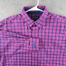 Paul Fredrick Mens 16.5 x 33 Dress Shirt Pink Blue Check Non-Iron Cotton Classic