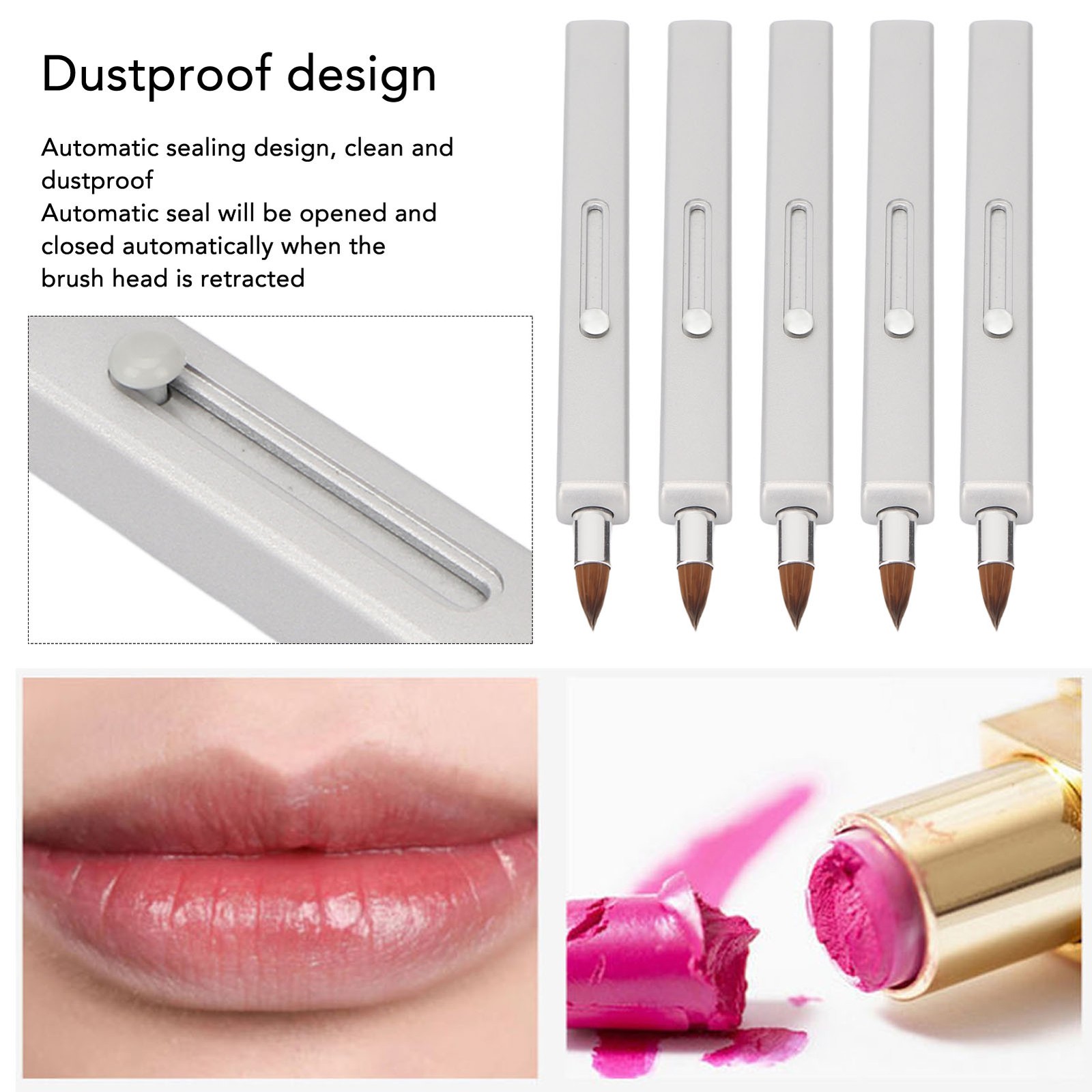 5Pcs Lip Brush Retractable Portable Multipurpose Single Ended Nylon Lip Make BLW