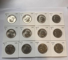 2015-2020  P&D Unc Kennedy Half Dollar (12) Coins Free Shipping