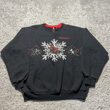 Vintage Art Unlimited Sweatshirt Black Red Cardinal Birds Snow Nature Large 90s