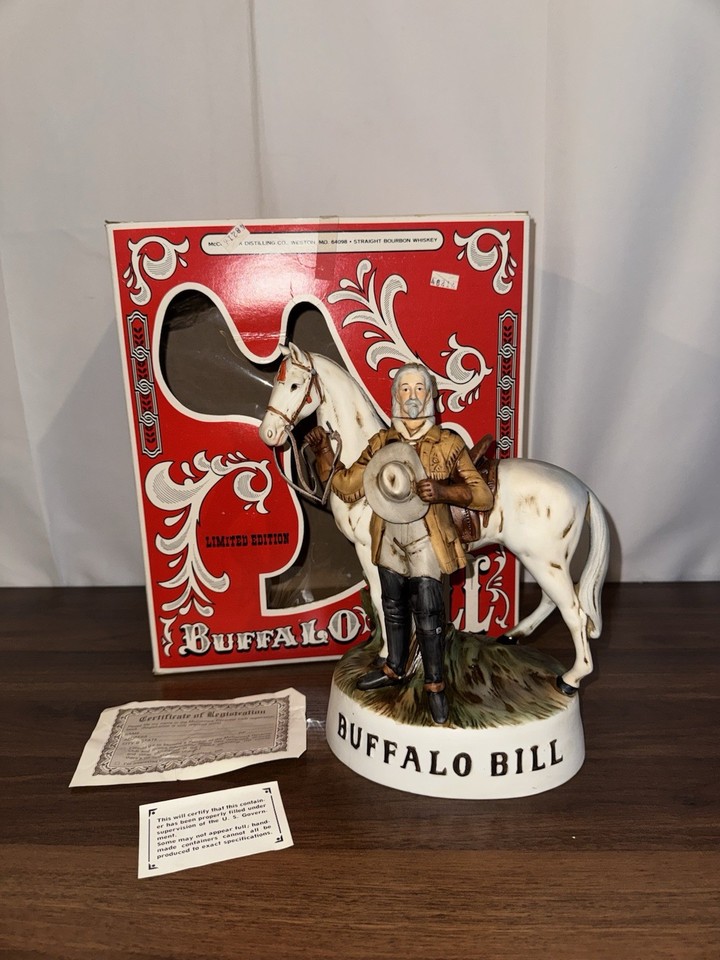 A Buffalo Bill figural whiskey decanter from McCormick Distilling — Wild West barware that's equal parts history and spectacle.