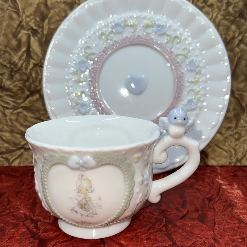 Vintage 1994 Porcelain Precious Moments Enesco July Cup Mug and Saucer 