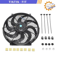 14" Black Slim Fan Push Pull Electric Radiator Engine Cooling 12V 90W Mount Kit