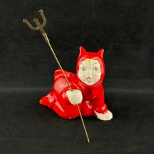 Vintage Red Devil Pixie Elf Ceramic Figurine with Pitchfork Japan 2.5x3"
