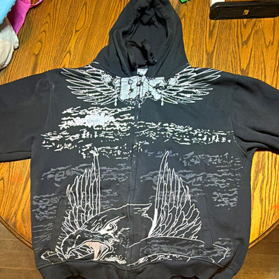 Brooklyn Xpress Y2K Black Men's Hoodie 2XL Full Zip Hooded Pockets Eagle Graphic